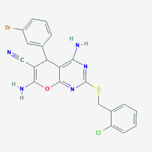 molecular formula C21H15BrClN5OS B4314575 4,7-DIAMINO-5-(3-BROMOPHENYL)-2-[(2-CHLOROBENZYL)SULFANYL]-5H-PYRANO[2,3-D]PYRIMIDIN-6-YL CYANIDE 