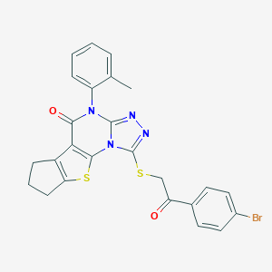 molecular formula C25H19BrN4O2S2 B431458 1-{[2-(4-bromophenyl)-2-oxoethyl]sulfanyl}-4-(2-methylphenyl)-7,8-dihydro-6H-cyclopenta[4,5]thieno[3,2-e][1,2,4]triazolo[4,3-a]pyrimidin-5(4H)-one 