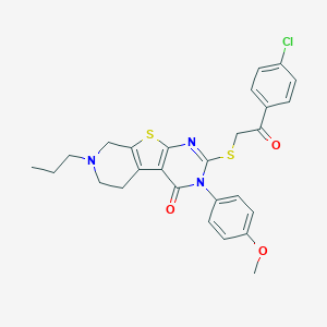 molecular formula C27H26ClN3O3S2 B431463 2-{[2-(4-chlorophenyl)-2-oxoethyl]sulfanyl}-3-(4-methoxyphenyl)-7-propyl-5,6,7,8-tetrahydropyrido[4',3':4,5]thieno[2,3-d]pyrimidin-4(3H)-one 