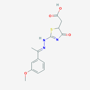 2-[2-[(2E)-2-[1-(3-methoxyphenyl)ethylidene]hydrazinyl]-4-oxo-1,3-thiazol-5-yl]acetic acid