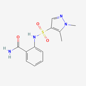 molecular formula C12H14N4O3S B4314759 2-{[(1,5-dimethyl-1H-pyrazol-4-yl)sulfonyl]amino}benzamide 