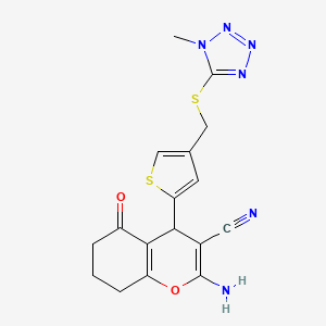 molecular formula C17H16N6O2S2 B4314788 2-AMINO-4-(4-{[(1-METHYL-1H-1,2,3,4-TETRAAZOL-5-YL)SULFANYL]METHYL}-2-THIENYL)-5-OXO-5,6,7,8-TETRAHYDRO-4H-CHROMEN-3-YL CYANIDE 