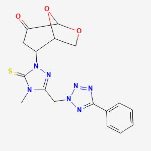 molecular formula C17H17N7O3S B4314796 2-[4-Methyl-3-[(5-phenyltetrazol-2-yl)methyl]-5-sulfanylidene-1,2,4-triazol-1-yl]-6,8-dioxabicyclo[3.2.1]octan-4-one 