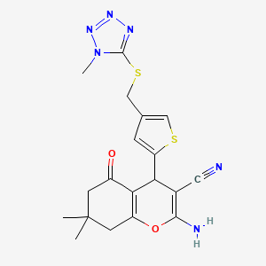 molecular formula C19H20N6O2S2 B4314841 2-AMINO-7,7-DIMETHYL-4-(4-{[(1-METHYL-1H-1,2,3,4-TETRAZOL-5-YL)SULFANYL]METHYL}THIOPHEN-2-YL)-5-OXO-5,6,7,8-TETRAHYDRO-4H-CHROMENE-3-CARBONITRILE 