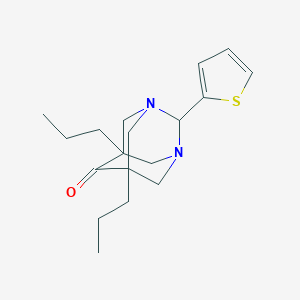 molecular formula C18H26N2OS B431491 Tricyclo[3.3.1.1(3,7)]decan-6-one, 5,7-dipropyl-2-thiophen-2-yl-1,3-diaza- CAS No. 633286-31-4