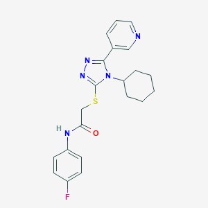 molecular formula C21H22FN5OS B431501 2-{[4-cyclohexyl-5-(3-pyridinyl)-4H-1,2,4-triazol-3-yl]sulfanyl}-N-(4-fluorophenyl)acetamide CAS No. 525582-88-1
