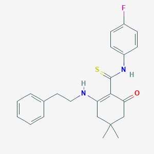 molecular formula C23H25FN2OS B431507 N-(4-fluorophenyl)-4,4-dimethyl-6-oxo-2-[(2-phenylethyl)amino]cyclohex-1-ene-1-carbothioamide 