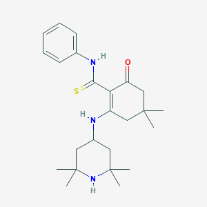 molecular formula C24H35N3OS B431511 4,4-dimethyl-6-oxo-N-phenyl-2-[(2,2,6,6-tetramethyl-4-piperidinyl)amino]-1-cyclohexene-1-carbothioamide 