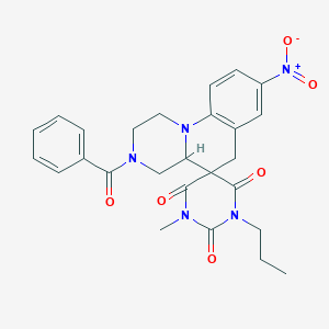 3-benzoyl-1'-methyl-8-nitro-3'-propyl-2,3,4,4a-tetrahydro-1H,2'H,6H-spiro[pyrazino[1,2-a]quinoline-5,5'-pyrimidine]-2',4',6'(1'H,3'H)-trione