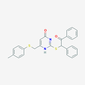 molecular formula C26H22N2O2S2 B431524 2-[(4-Hydroxy-6-{[(4-methylphenyl)sulfanyl]methyl}-2-pyrimidinyl)sulfanyl]-1,2-diphenylethanone CAS No. 500144-73-0