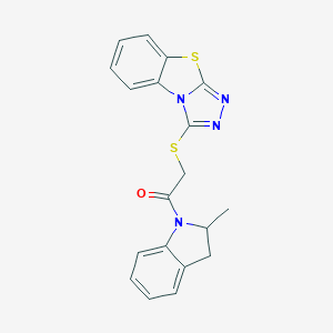 molecular formula C19H16N4OS2 B431529 1-(2-Methyl-2,3-dihydroindol-1-yl)-2-([1,2,4]triazolo[3,4-b][1,3]benzothiazol-1-ylsulfanyl)ethanone CAS No. 497866-85-0