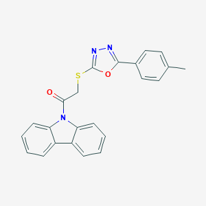 molecular formula C23H17N3O2S B431533 1-(9H-carbazol-9-yl)-2-{[5-(4-methylphenyl)-1,3,4-oxadiazol-2-yl]sulfanyl}ethanone CAS No. 489421-54-7