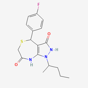 molecular formula C17H20FN3O2S B4315336 4-(4-FLUOROPHENYL)-3-HYDROXY-1-(PENTAN-2-YL)-1H,4H,6H,7H,8H-PYRAZOLO[3,4-E][1,4]THIAZEPIN-7-ONE 