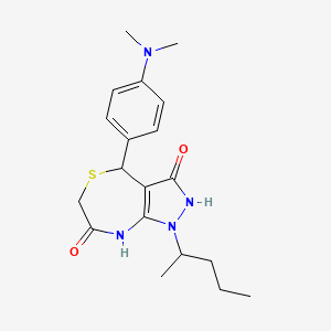 molecular formula C19H26N4O2S B4315337 4-[4-(DIMETHYLAMINO)PHENYL]-3-HYDROXY-1-(PENTAN-2-YL)-1H,4H,6H,7H,8H-PYRAZOLO[3,4-E][1,4]THIAZEPIN-7-ONE 