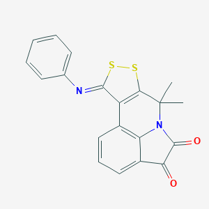 molecular formula C20H14N2O2S2 B431549 7,7-Dimethyl-10-(phenylimino)-7,10-dihydro[1,2]dithiolo[3,4-c]pyrrolo[3,2,1-ij]quinoline-4,5-dione CAS No. 511514-66-2