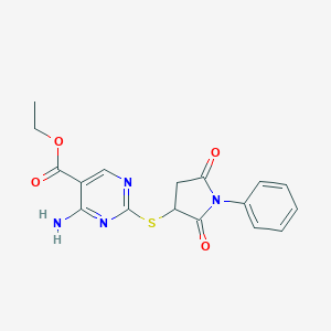 Ethyl 4-amino-2-(2,5-dioxo-1-phenylpyrrolidin-3-yl)sulfanylpyrimidine-5-carboxylate