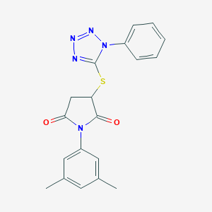 molecular formula C19H17N5O2S B431557 1-(3,5-dimethylphenyl)-3-[(1-phenyl-1H-tetrazol-5-yl)sulfanyl]pyrrolidine-2,5-dione CAS No. 511515-05-2