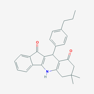 molecular formula C27H27NO2 B431570 7,7-dimethyl-10-(4-propylphenyl)-6,7,8,10-tetrahydro-5H-indeno[1,2-b]quinoline-9,11-dione 