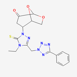 molecular formula C18H19N7O3S B4315702 2-{4-ethyl-3-[(5-phenyl-2H-tetrazol-2-yl)methyl]-5-thioxo-4,5-dihydro-1H-1,2,4-triazol-1-yl}-6,8-dioxabicyclo[3.2.1]octan-4-one 