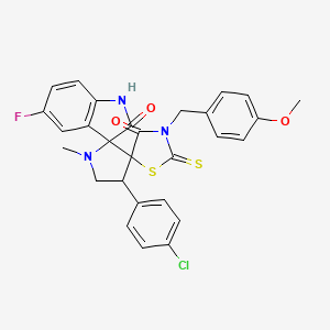 molecular formula C28H23ClFN3O3S2 B4315734 4'-(4-chlorophenyl)-5-fluoro-3''-(4-methoxybenzyl)-1'-methyl-2''-thioxo-4''H-dispiro[indole-3,2'-pyrrolidine-3',5''-[1,3]thiazolidine]-2,4''(1H)-dione 