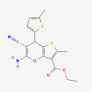 molecular formula C17H16N2O3S2 B4315755 ethyl 5-amino-6-cyano-2-methyl-7-(5-methyl-2-thienyl)-7H-thieno[3,2-b]pyran-3-carboxylate 