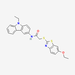 molecular formula C25H23N3O2S2 B4315820 2-[(6-ethoxy-1,3-benzothiazol-2-yl)thio]-N-(9-ethyl-9H-carbazol-3-yl)acetamide 