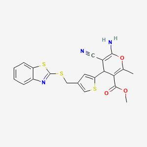 molecular formula C21H17N3O3S3 B4315844 methyl 6-amino-4-{4-[(1,3-benzothiazol-2-ylthio)methyl]-2-thienyl}-5-cyano-2-methyl-4H-pyran-3-carboxylate 