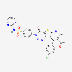 molecular formula C27H18ClN7O4S2 B4315853 4-[8-acetyl-9-(4-chlorophenyl)-7-methyl-4-oxopyrido[3',2':4,5]thieno[3,2-d][1,2,3]triazin-3(4H)-yl]-N-pyrimidin-2-ylbenzenesulfonamide 