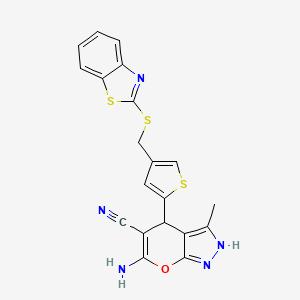 6-amino-4-{4-[(1,3-benzothiazol-2-ylthio)methyl]-2-thienyl}-3-methyl-2,4-dihydropyrano[2,3-c]pyrazole-5-carbonitrile