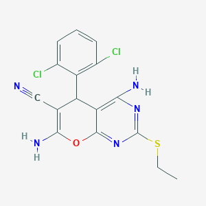 molecular formula C16H13Cl2N5OS B4315977 4,7-diamino-5-(2,6-dichlorophenyl)-2-(ethylthio)-5H-pyrano[2,3-d]pyrimidine-6-carbonitrile 