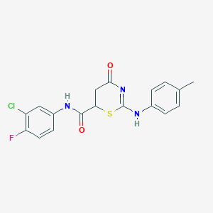 molecular formula C18H15ClFN3O2S B431601 N-(3-chloro-4-fluorophenyl)-2-(4-methylanilino)-4-oxo-5,6-dihydro-1,3-thiazine-6-carboxamide CAS No. 488842-54-2