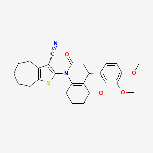 2-[4-(3,4-dimethoxyphenyl)-2,5-dioxo-3,4,5,6,7,8-hexahydroquinolin-1(2H)-yl]-5,6,7,8-tetrahydro-4H-cyclohepta[b]thiophene-3-carbonitrile