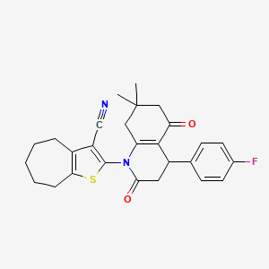 molecular formula C27H27FN2O2S B4316026 2-[4-(4-fluorophenyl)-7,7-dimethyl-2,5-dioxo-3,4,5,6,7,8-hexahydroquinolin-1(2H)-yl]-5,6,7,8-tetrahydro-4H-cyclohepta[b]thiophene-3-carbonitrile 