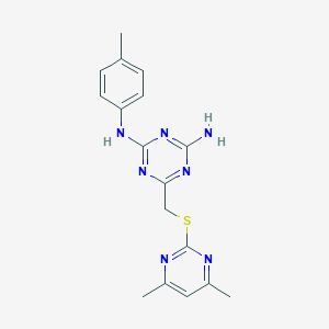 molecular formula C17H19N7S B431603 6-{[(4,6-dimethylpyrimidin-2-yl)sulfanyl]methyl}-N-(4-methylphenyl)-1,3,5-triazine-2,4-diamine CAS No. 522652-30-8