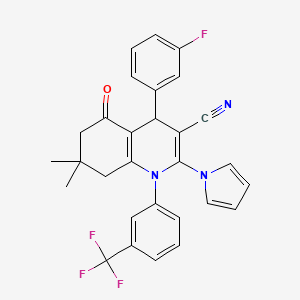 molecular formula C29H23F4N3O B4316032 4-(3-fluorophenyl)-7,7-dimethyl-5-oxo-2-(1H-pyrrol-1-yl)-1-[3-(trifluoromethyl)phenyl]-1,4,5,6,7,8-hexahydroquinoline-3-carbonitrile 