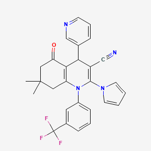 molecular formula C28H23F3N4O B4316039 7,7-dimethyl-5-oxo-4-pyridin-3-yl-2-(1H-pyrrol-1-yl)-1-[3-(trifluoromethyl)phenyl]-1,4,5,6,7,8-hexahydroquinoline-3-carbonitrile 