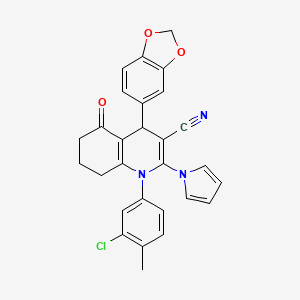 molecular formula C28H22ClN3O3 B4316075 4-(1,3-benzodioxol-5-yl)-1-(3-chloro-4-methylphenyl)-5-oxo-2-(1H-pyrrol-1-yl)-1,4,5,6,7,8-hexahydroquinoline-3-carbonitrile 