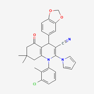 molecular formula C30H26ClN3O3 B4316077 4-(1,3-benzodioxol-5-yl)-1-(3-chloro-2-methylphenyl)-7,7-dimethyl-5-oxo-2-(1H-pyrrol-1-yl)-1,4,5,6,7,8-hexahydroquinoline-3-carbonitrile 