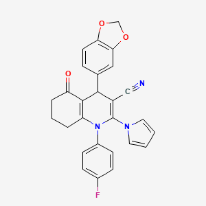 4-(1,3-benzodioxol-5-yl)-1-(4-fluorophenyl)-5-oxo-2-(1H-pyrrol-1-yl)-1,4,5,6,7,8-hexahydroquinoline-3-carbonitrile