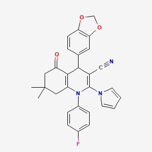 4-(1,3-benzodioxol-5-yl)-1-(4-fluorophenyl)-7,7-dimethyl-5-oxo-2-(1H-pyrrol-1-yl)-1,4,5,6,7,8-hexahydroquinoline-3-carbonitrile