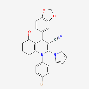 4-(1,3-benzodioxol-5-yl)-1-(4-bromophenyl)-5-oxo-2-(1H-pyrrol-1-yl)-1,4,5,6,7,8-hexahydroquinoline-3-carbonitrile