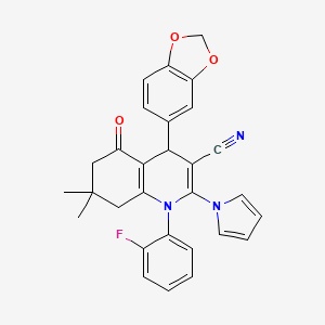 molecular formula C29H24FN3O3 B4316096 4-(1,3-benzodioxol-5-yl)-1-(2-fluorophenyl)-7,7-dimethyl-5-oxo-2-(1H-pyrrol-1-yl)-1,4,5,6,7,8-hexahydroquinoline-3-carbonitrile 