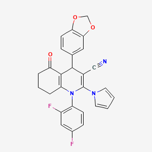 molecular formula C27H19F2N3O3 B4316097 4-(1,3-benzodioxol-5-yl)-1-(2,4-difluorophenyl)-5-oxo-2-(1H-pyrrol-1-yl)-1,4,5,6,7,8-hexahydroquinoline-3-carbonitrile 