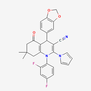 4-(1,3-benzodioxol-5-yl)-1-(2,4-difluorophenyl)-7,7-dimethyl-5-oxo-2-(1H-pyrrol-1-yl)-1,4,5,6,7,8-hexahydroquinoline-3-carbonitrile