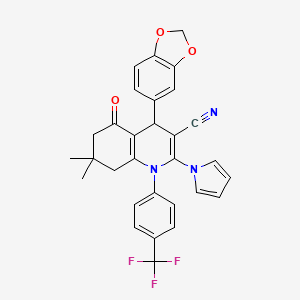 4-(1,3-benzodioxol-5-yl)-7,7-dimethyl-5-oxo-2-(1H-pyrrol-1-yl)-1-[4-(trifluoromethyl)phenyl]-1,4,5,6,7,8-hexahydroquinoline-3-carbonitrile