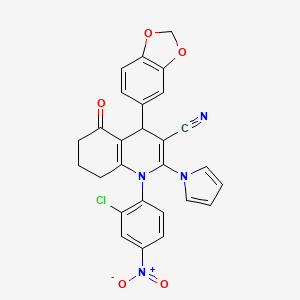 molecular formula C27H19ClN4O5 B4316129 4-(1,3-benzodioxol-5-yl)-1-(2-chloro-4-nitrophenyl)-5-oxo-2-(1H-pyrrol-1-yl)-1,4,5,6,7,8-hexahydroquinoline-3-carbonitrile 