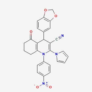 4-(1,3-benzodioxol-5-yl)-1-(4-nitrophenyl)-5-oxo-2-(1H-pyrrol-1-yl)-1,4,5,6,7,8-hexahydroquinoline-3-carbonitrile