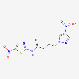 molecular formula C10H10N6O5S B4316223 4-(4-nitro-1H-pyrazol-1-yl)-N-(5-nitro-1,3-thiazol-2-yl)butanamide CAS No. 956392-67-9