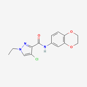 molecular formula C14H14ClN3O3 B4316243 4-chloro-N-(2,3-dihydro-1,4-benzodioxin-6-yl)-1-ethyl-1H-pyrazole-3-carboxamide 