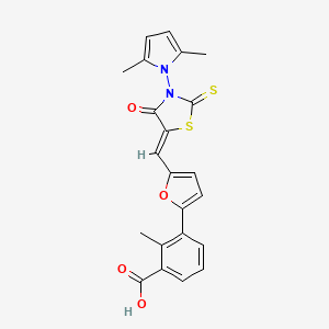 molecular formula C22H18N2O4S2 B4316248 3-(5-{[3-(2,5-dimethyl-1H-pyrrol-1-yl)-4-oxo-2-thioxo-1,3-thiazolidin-5-ylidene]methyl}-2-furyl)-2-methylbenzoic acid 